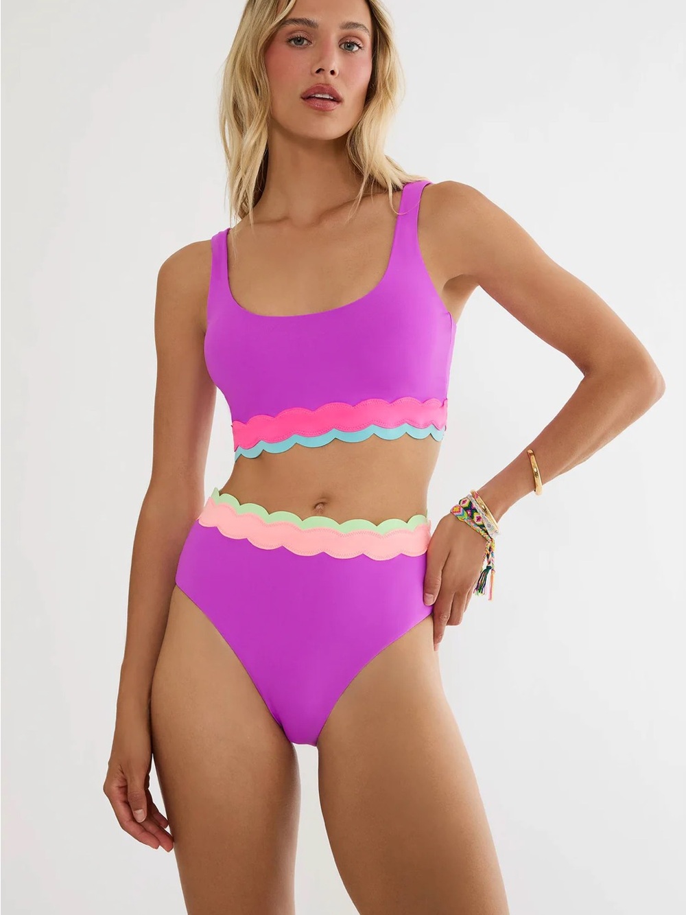 Beach Riot Purple Scallop-Trim High-Waist Bikini Size S